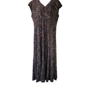 Jones New York Brown w/ black, cream, tan Polka Dots  Cap Sleeve Dress Size 12